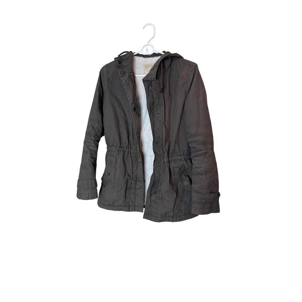 Banana Republic Jacket Womens Small Gray Hooded Anorak Sherpa Lined Casual Coat
